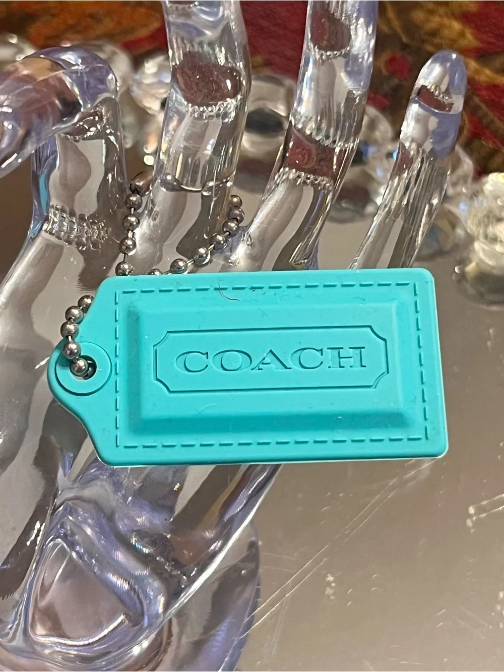 Coach Teal Silicone Luggage Tag with Ball Chain